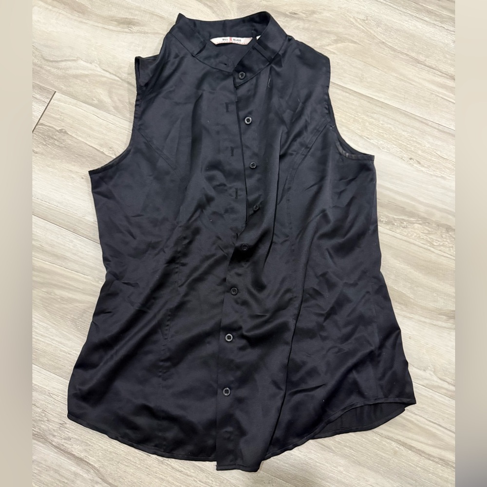 BILL BLASS black silk button-up top